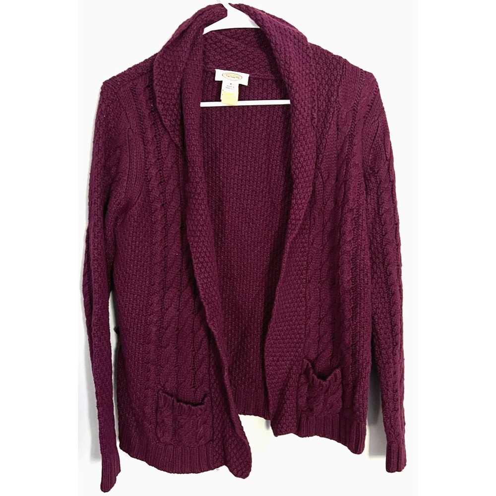 Vtg Talbots Sweater Womens S Purple Shawl Collar Cable Knit Open Front Cardigan